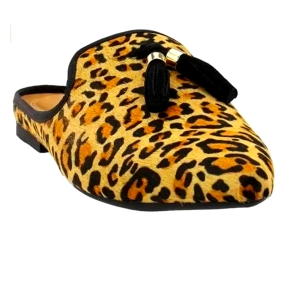 Hush Puppies Women’s Sadie Tassel Mules Pointed Toe Leopard Calf Hair Size 7